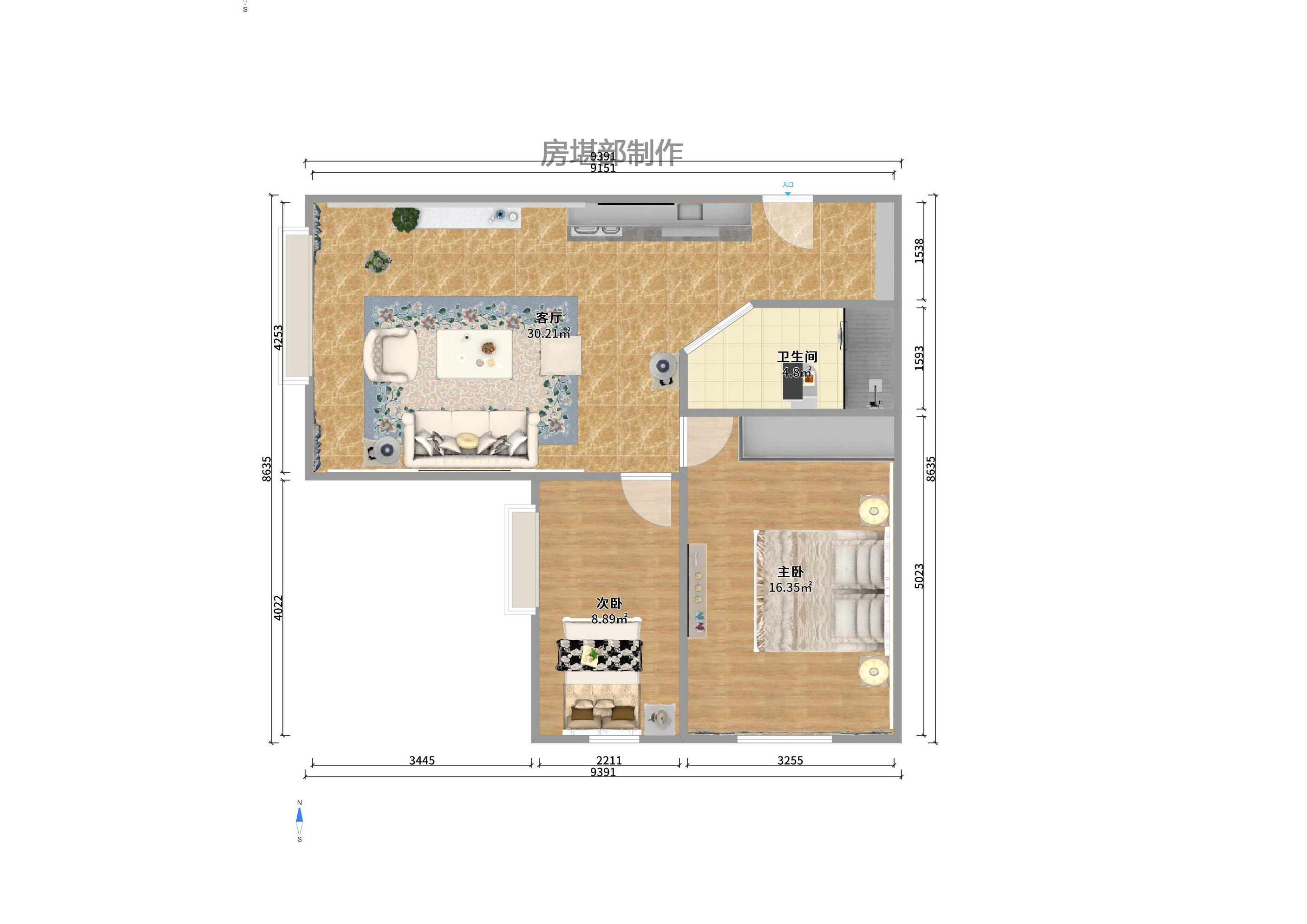 远洋外滩壹号 2室1厅1卫 4300.0元/月 远洋外滩壹号 2室1厅1卫 4300.0元/月户型图