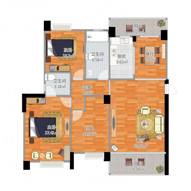 高尔夫紫龙郡  4室2厅2卫   80.00万户型图