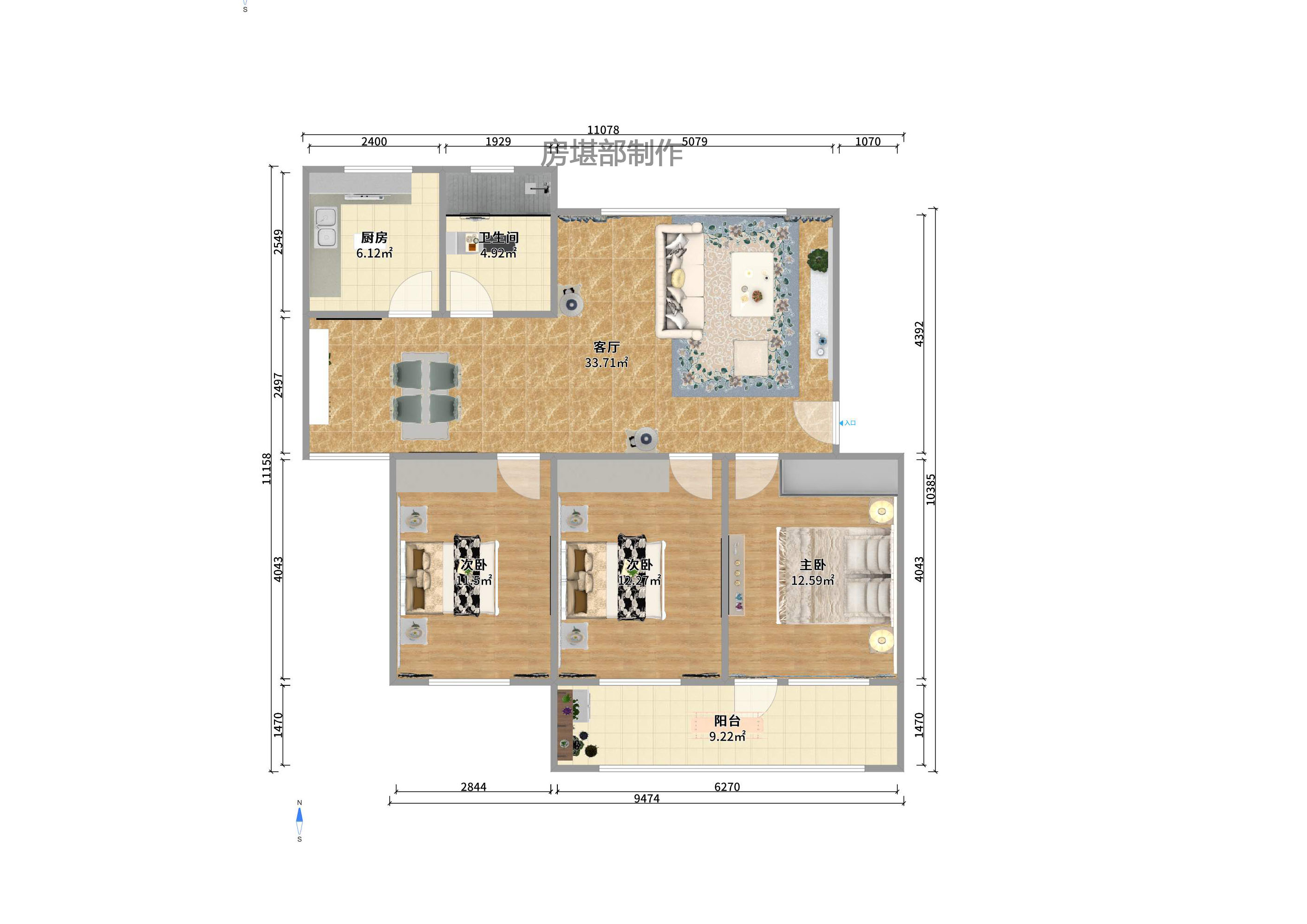 芙蓉区教师村  3室1厅1卫    1500.0元/月户型图
