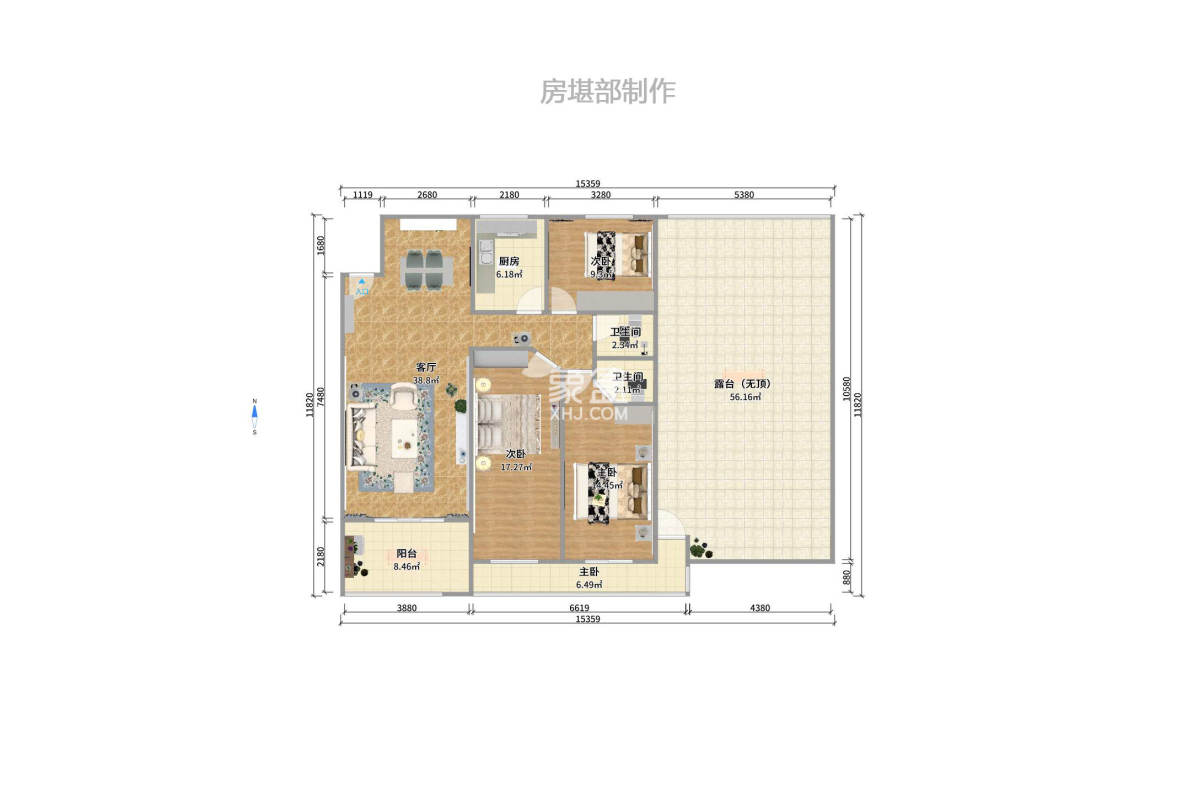 浏阳河畔家园  3室2厅2卫    2800.0元/月户型图