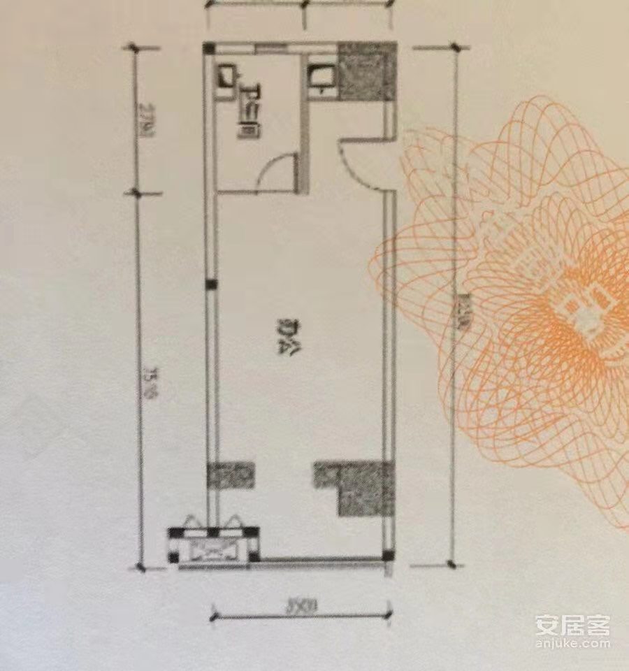 金辉世界城  1室1厅1卫   2100.00元/月户型图