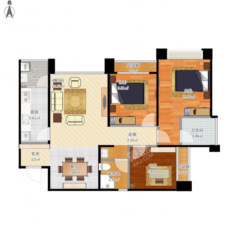 南湖世纪  4室2厅2卫   3800.00元/月户型图