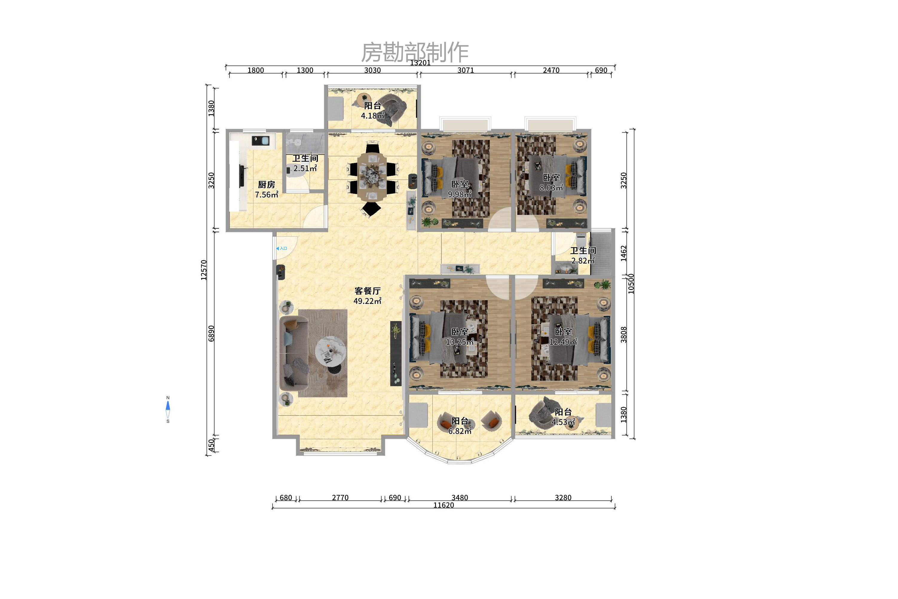金秋小区  3室2厅2卫    3200.0元/月室内图1