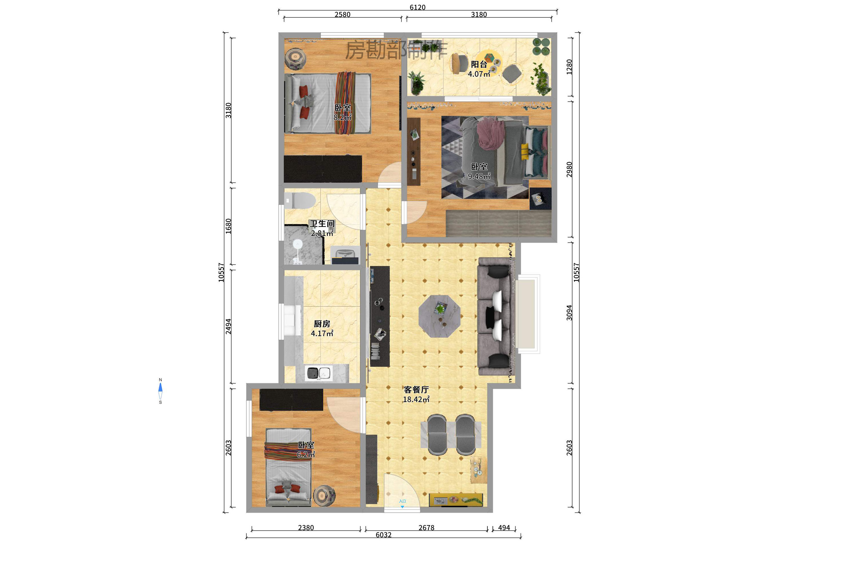 泊林晶城 3室2厅1卫 1800.0元/月 泊林晶城 3室2厅1卫 1800.0元/月户型图