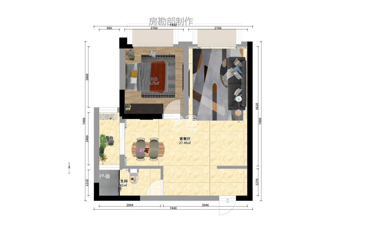 百纳广场（百纳公寓）  2室1厅1卫    2300.0元/月室内图1
