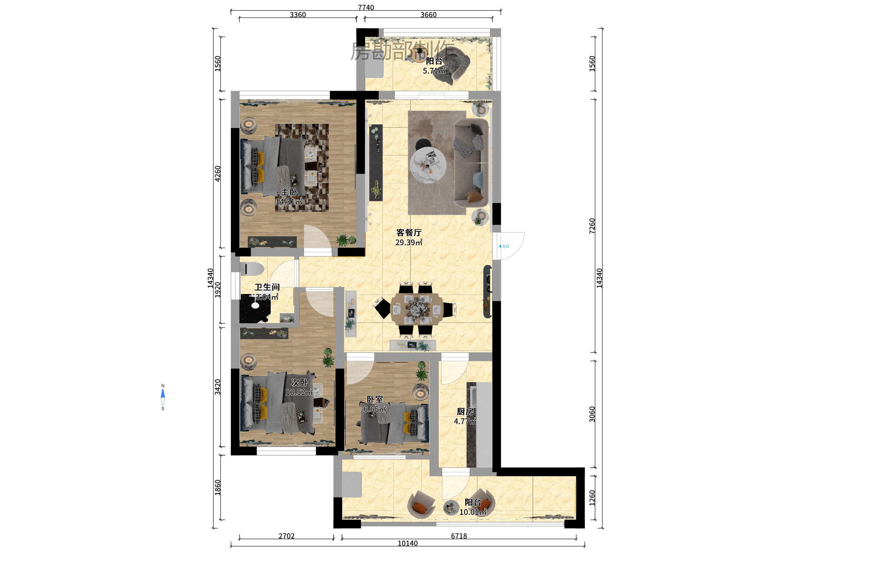 鑫远湘府华城 3室2厅1卫 2600.0元/月 鑫远湘府华城 3室2厅1卫 2600.0元/月户型图