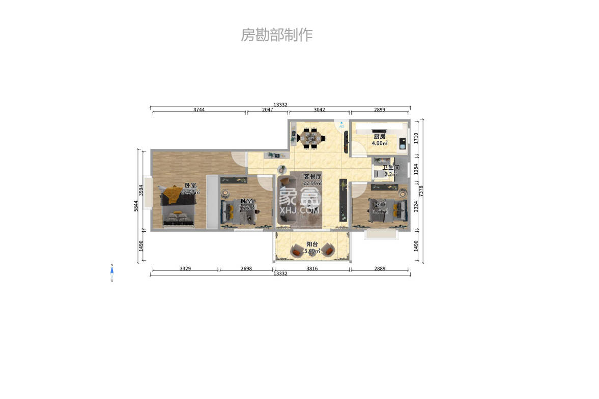 三力公寓（三力国际）  3室1厅1卫   900.00元/月室内图1