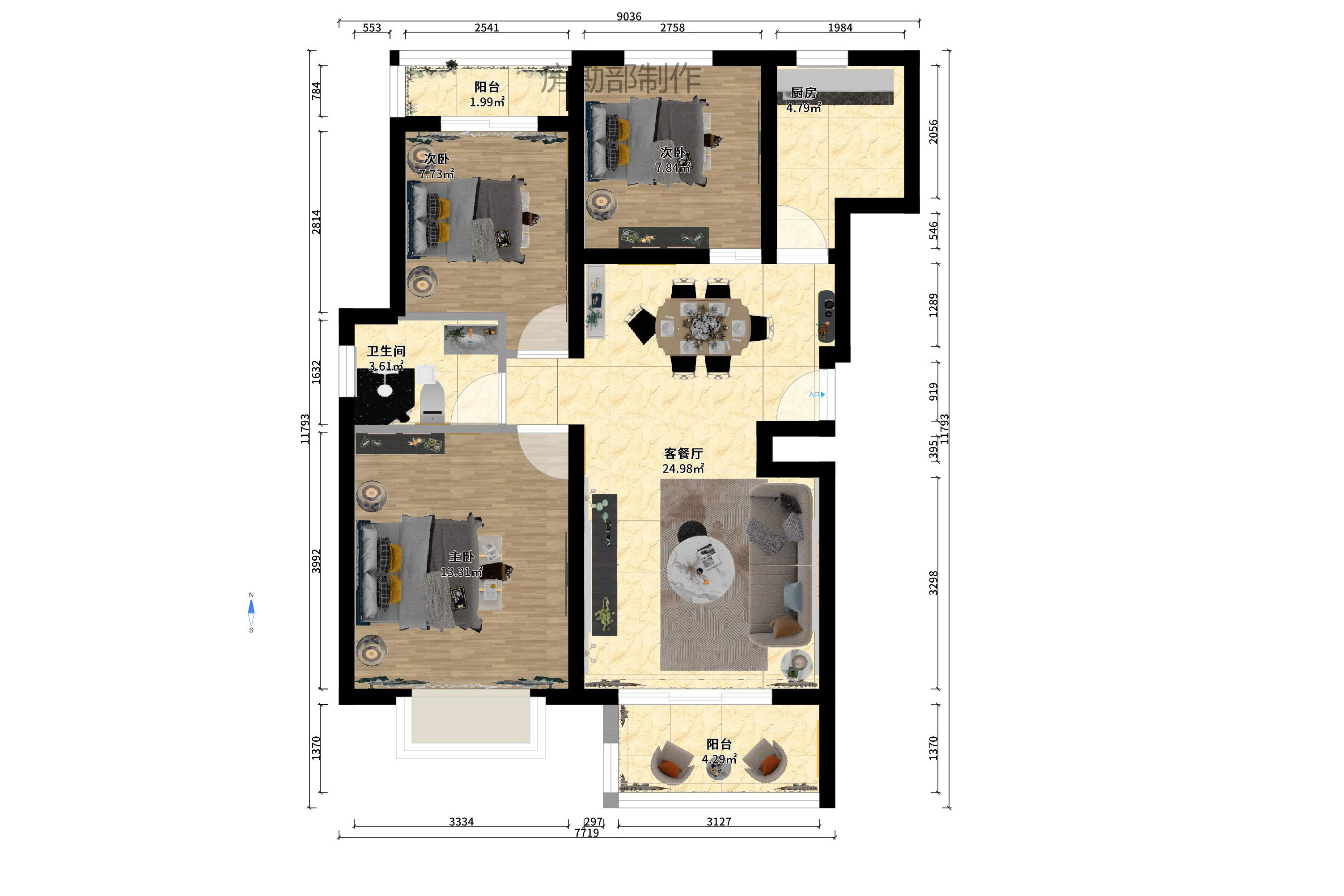 东业苹果社区 3室2厅2卫 2000.0元/月 东业苹果社区 3室2厅2卫 2000.0元/月户型图