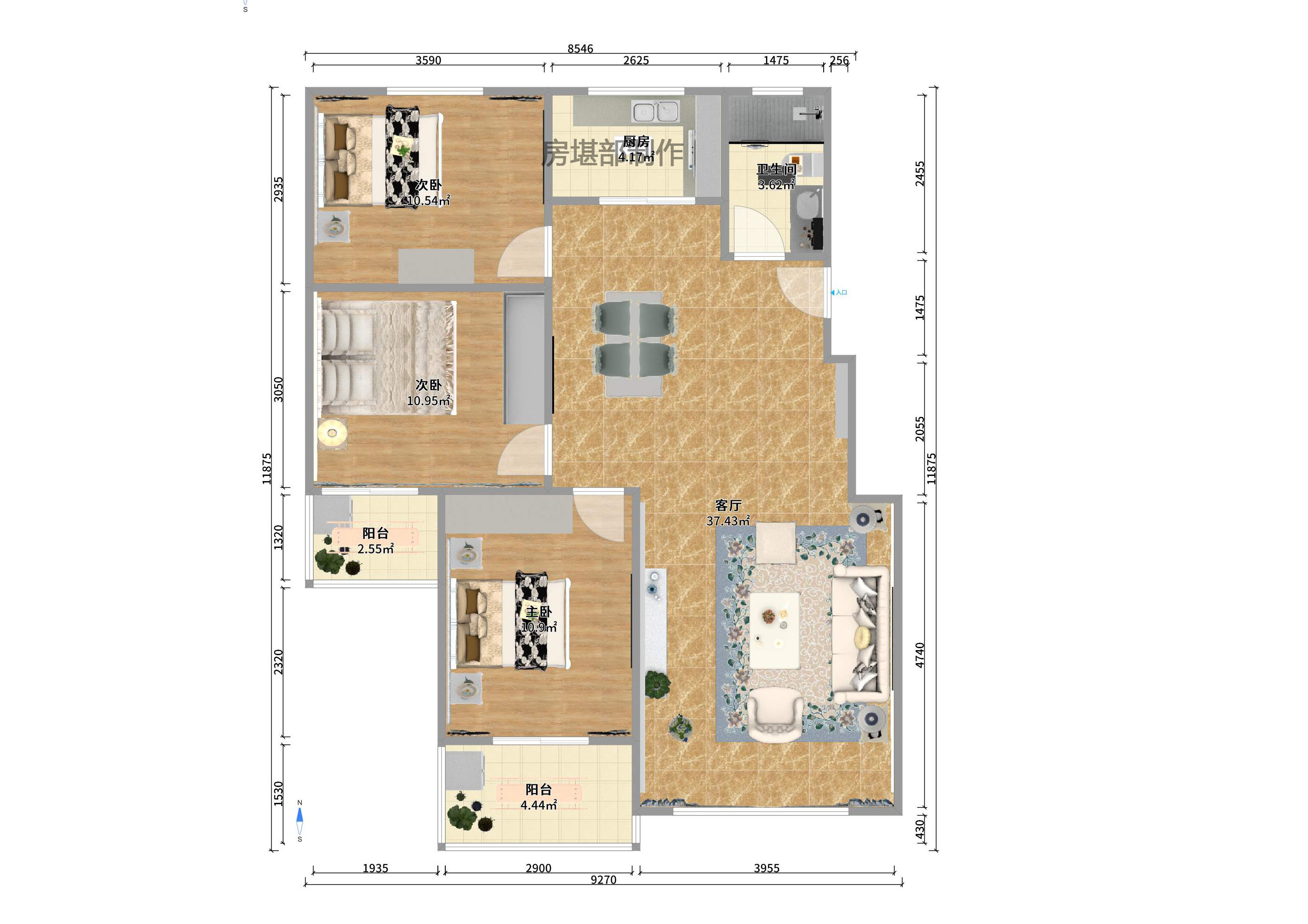 四季美景一、二期 3室2厅2卫 2500.0元/月 四季美景一、二期 3室2厅2卫 2500.0元/月户型图