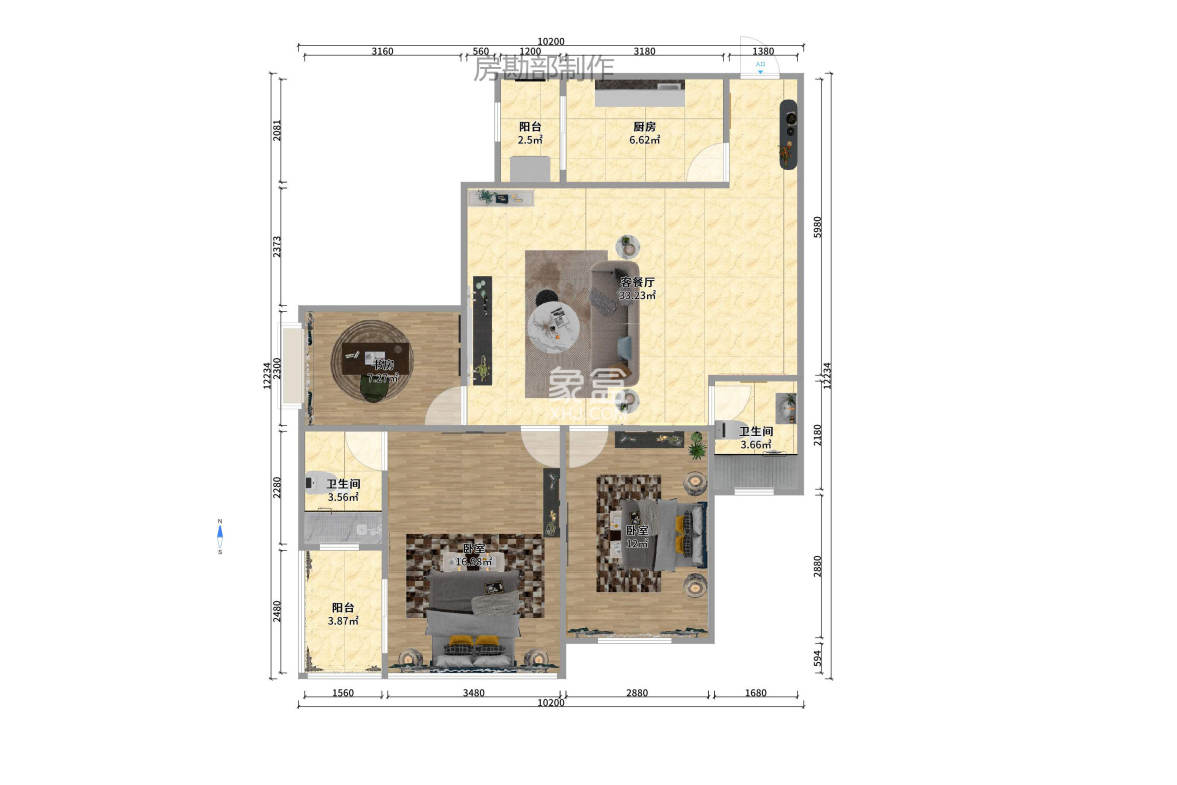 挪威森林（美世界园林公寓）  3室2厅1卫   2400.00元/月室内图1