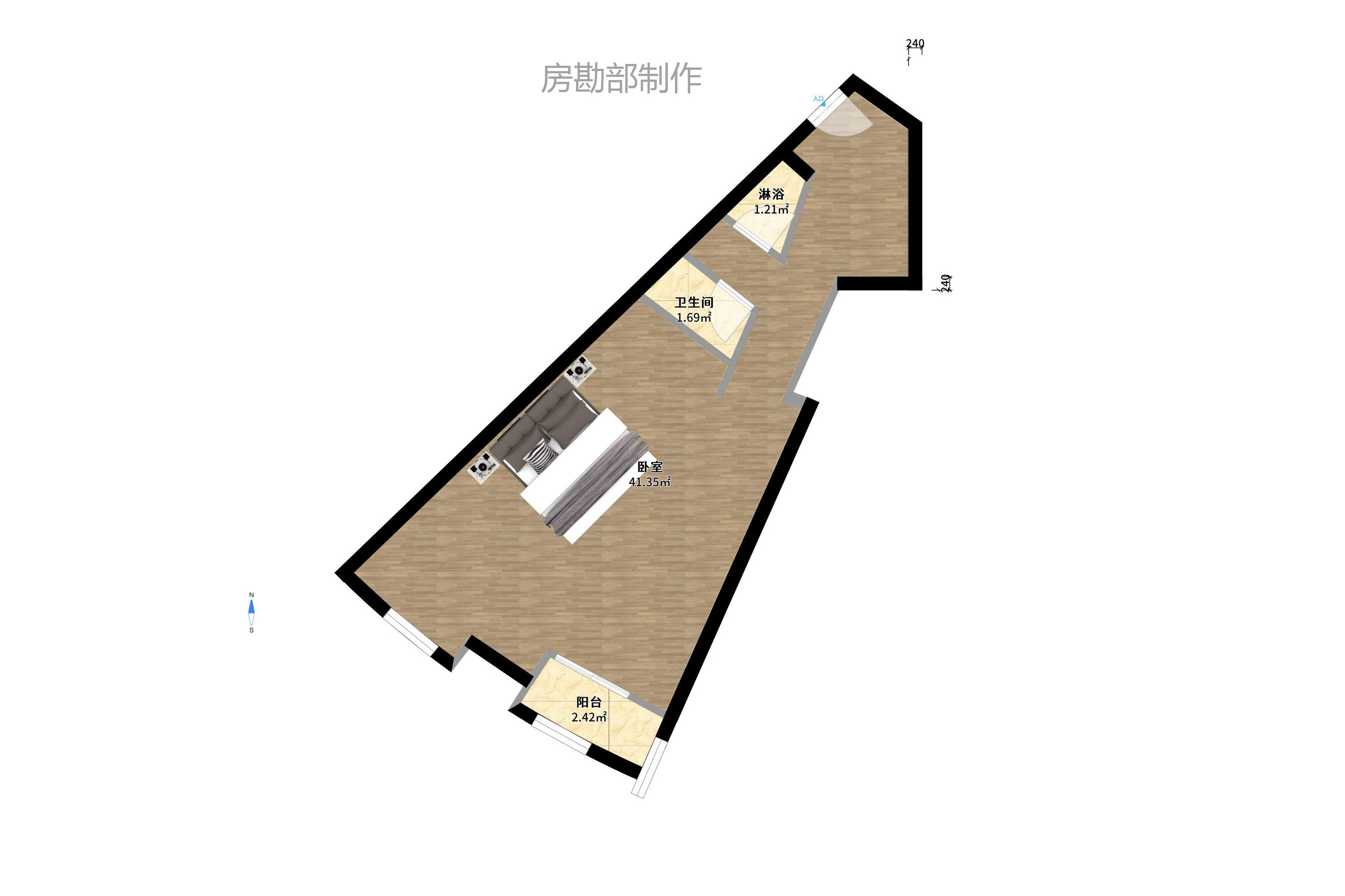 铂宫  1室1厅1卫   1800.00元/月户型图