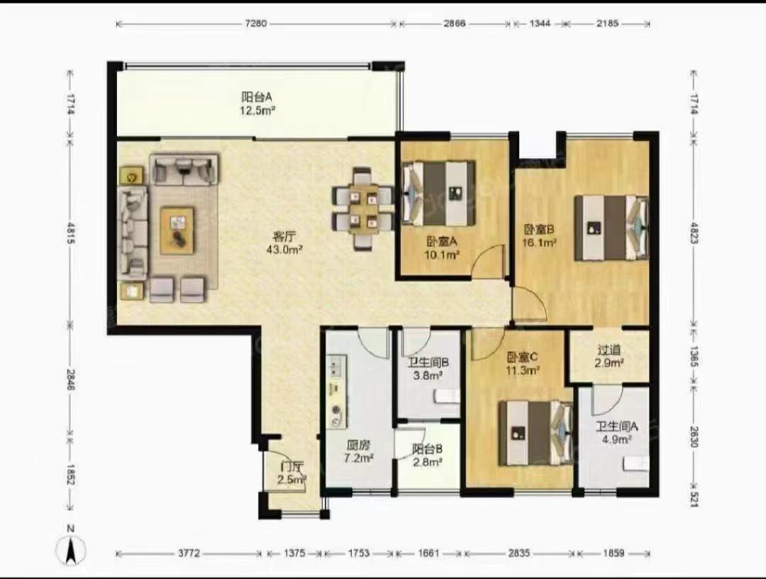 佳兆业君汇上品  3室2厅2卫    3500.0元/月 佳兆业君汇上品  3室2厅2卫    3500.0元/月户型图