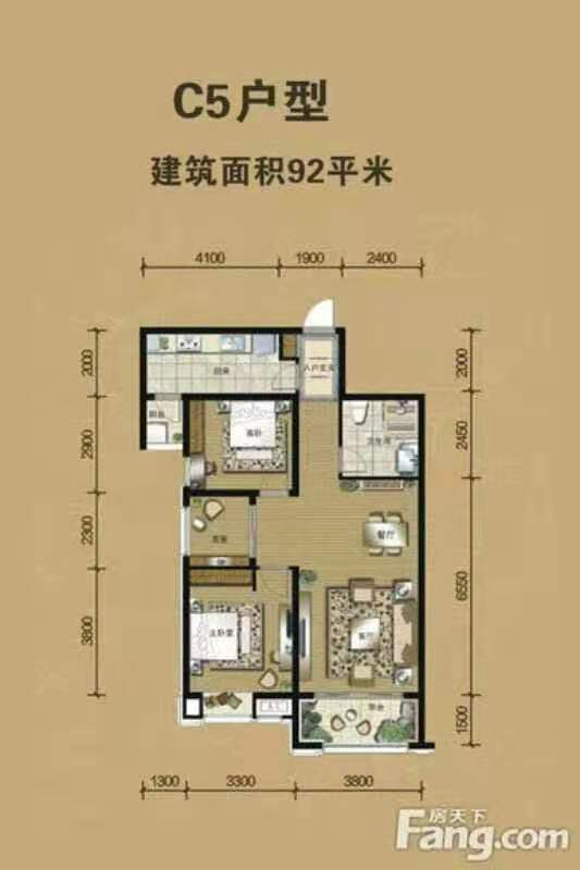 中海碧林湾（一期）  2室2厅1卫   3200.00元/月户型图