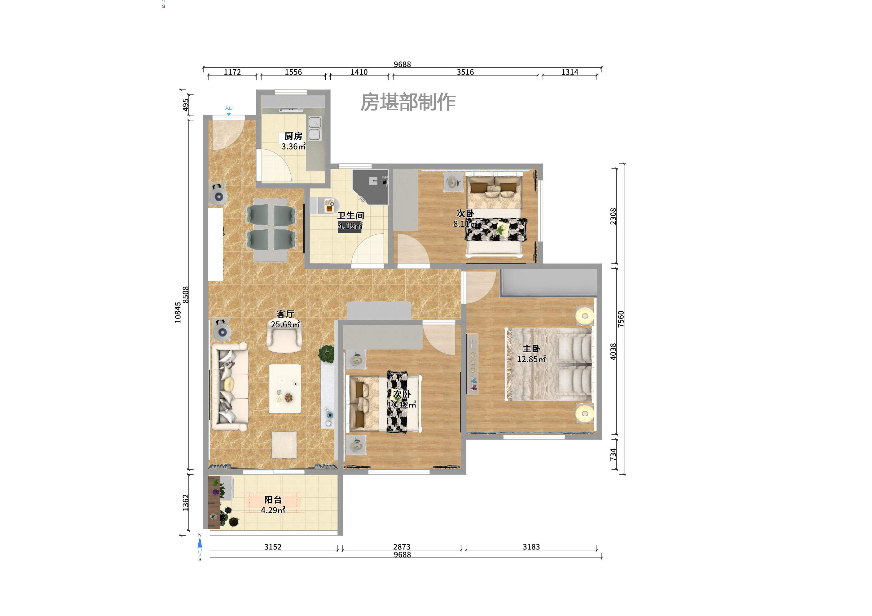 江河双水湾 1室2厅1卫 2500.0元/月 江河双水湾 1室2厅1卫 2500.0元/月户型图