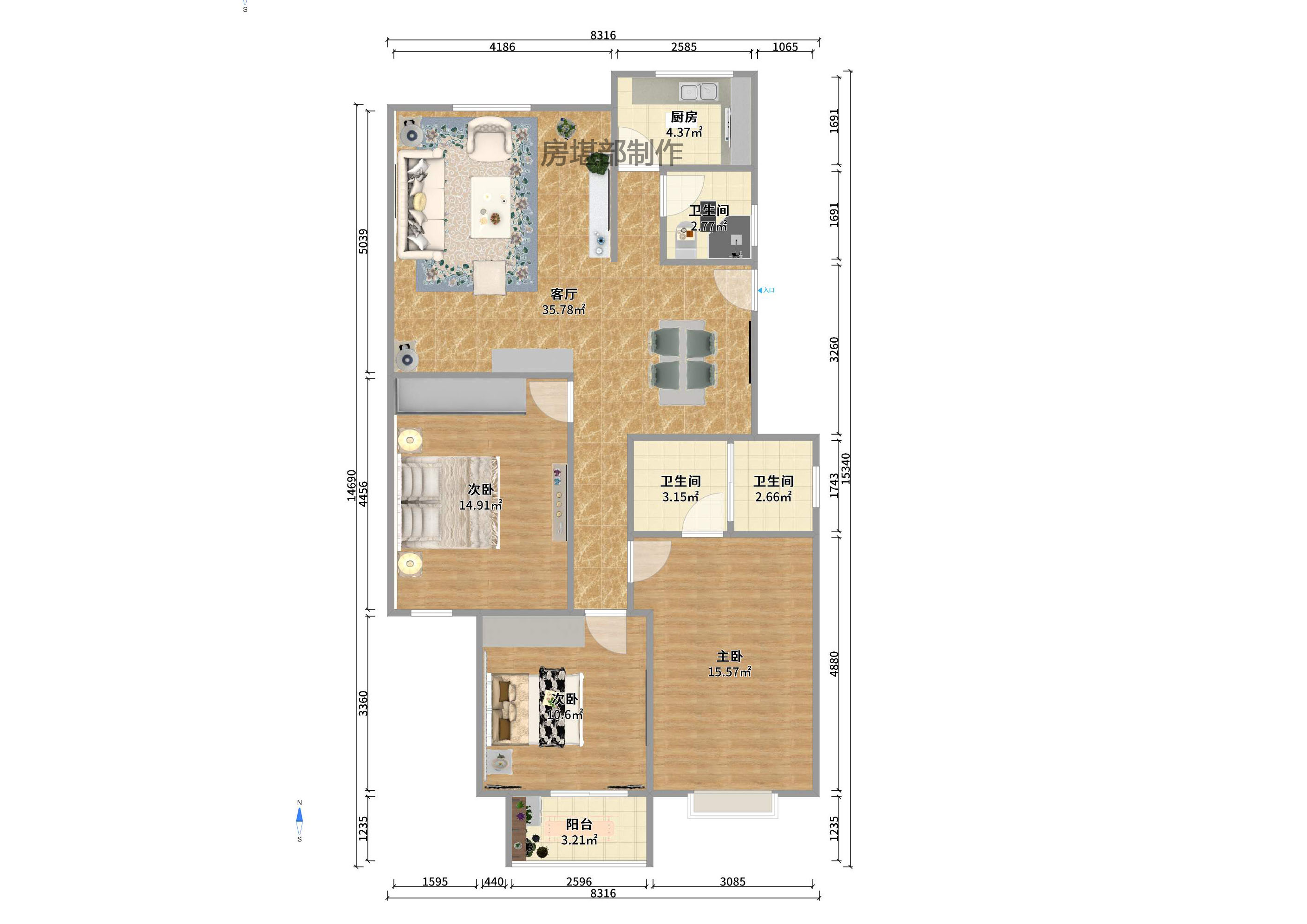 德政园 1室2厅2卫 2400.0元/月 德政园 1室2厅2卫 2400.0元/月户型图
