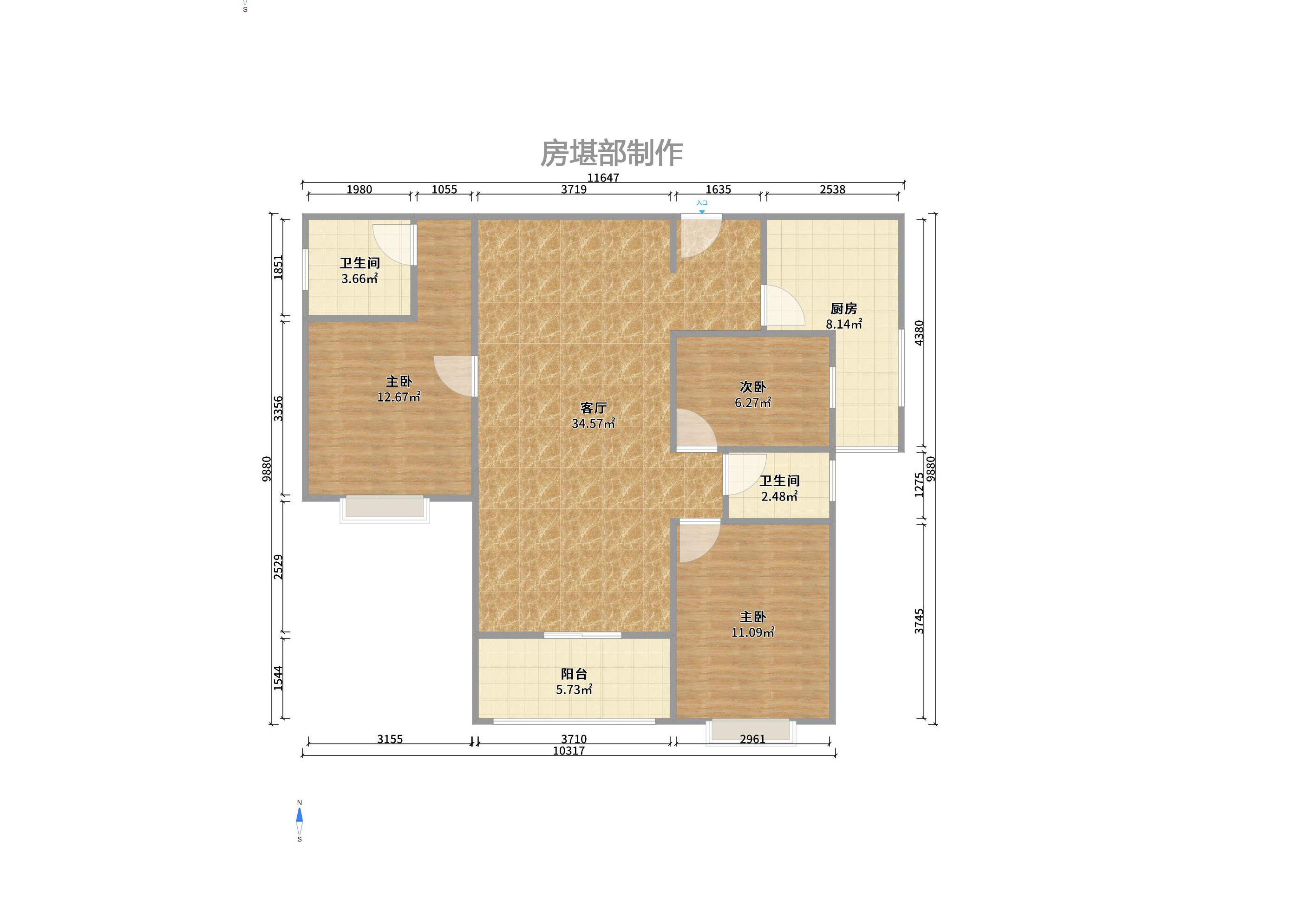 紫薇鑫园  1室1厅1卫   1400.00元/月户型图