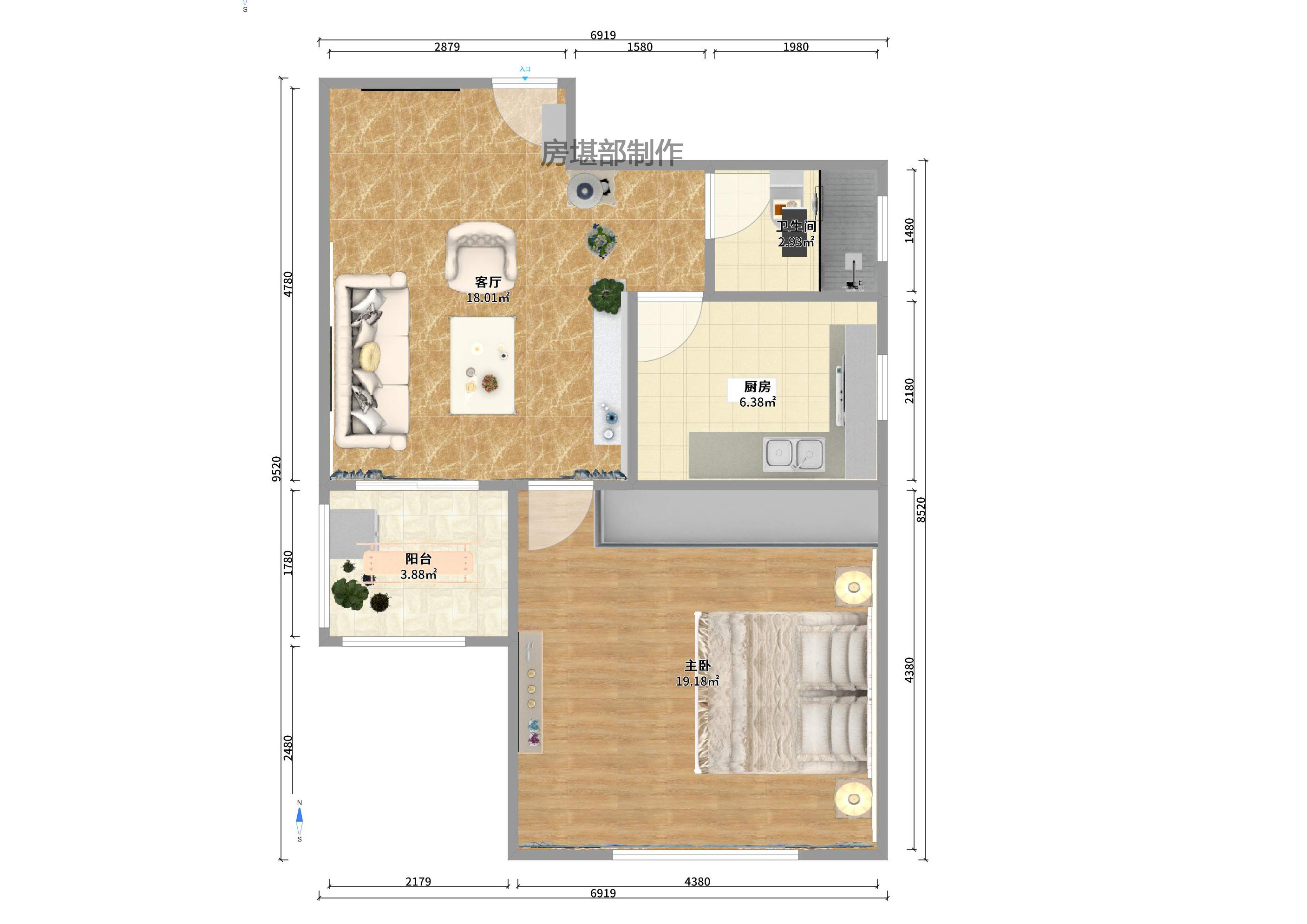 麓谷星辰  2室1厅1卫   2100.00元/月户型图