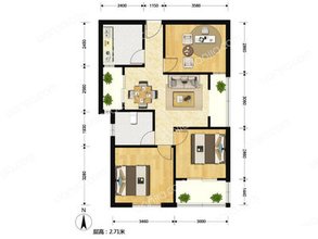 远大中央公园一期  2室2厅1卫    2000.0元/月户型图