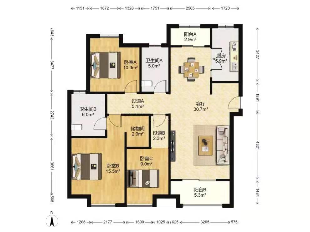 中海凯旋门  2室1厅1卫   245.00万户型图