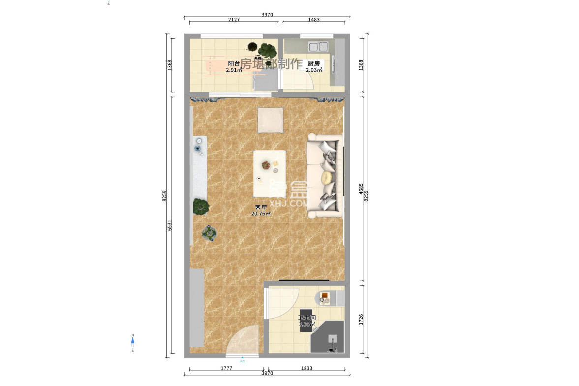 中南红领邦(红星嘉和苑) 1室1厅1卫 1400.0元/月 中南红领邦(红星嘉和苑) 1室1厅1卫 1400.0元/月户型图