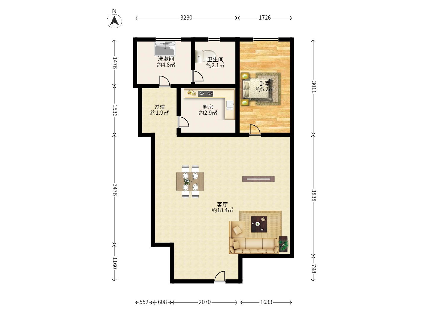 都市春天 1室1厅1卫 1900.0元/月 都市春天 1室1厅1卫 1900.0元/月户型图