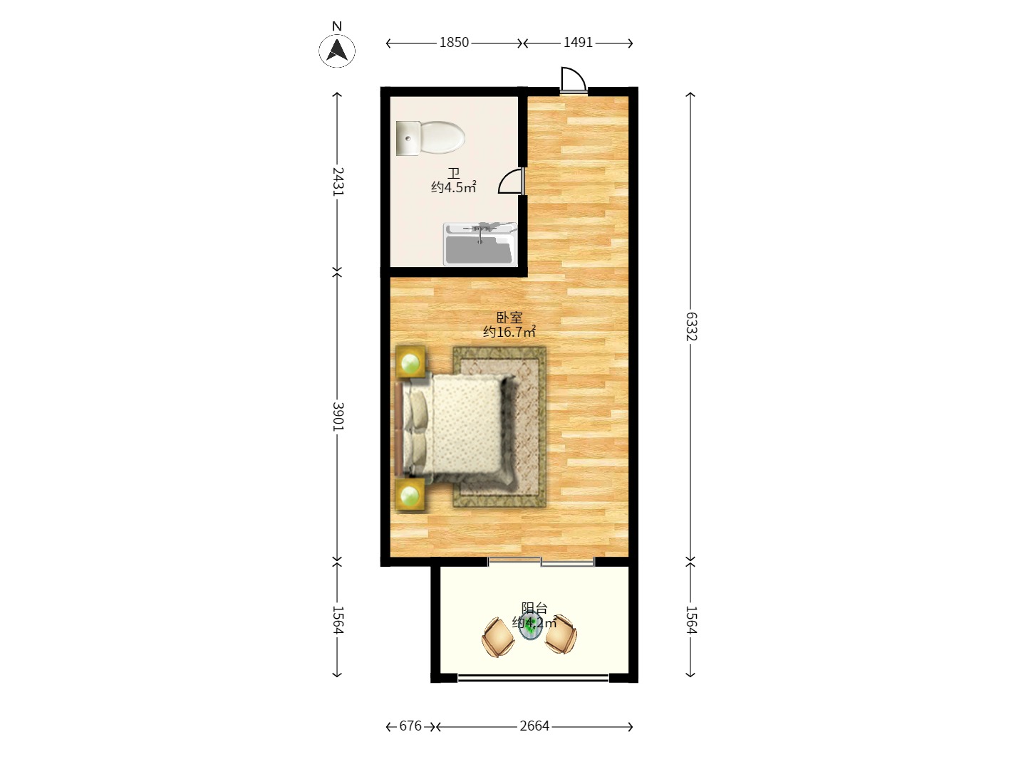 华润五彩城 1室1厅1卫 1200.0元/月 华润五彩城 1室1厅1卫 1200.0元/月户型图