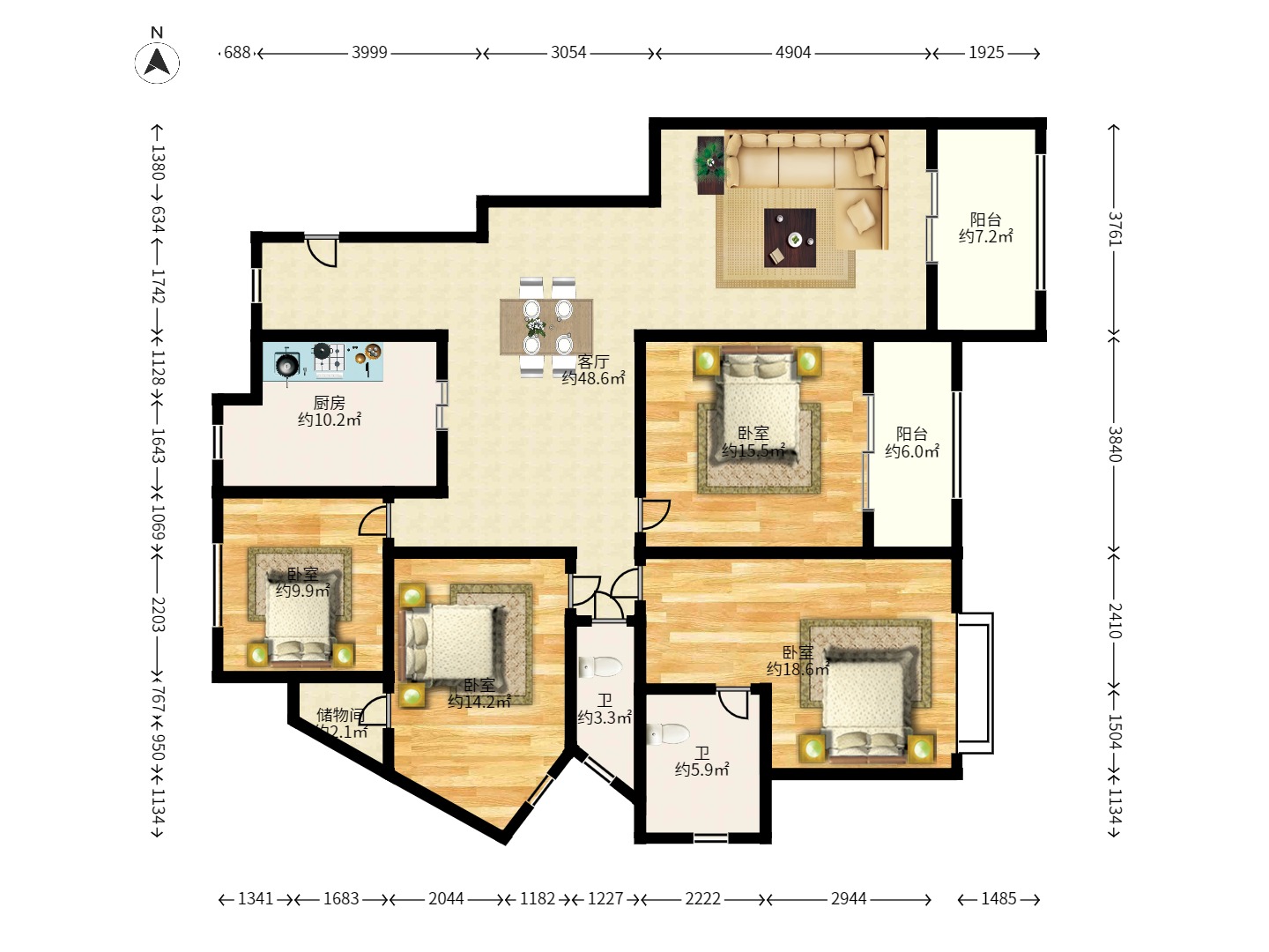 西山汇景一、二期 3室2厅2卫 4650.0元/月 西山汇景一、二期 3室2厅2卫 4650.0元/月户型图