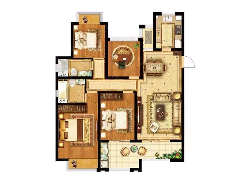 珠江愉景新城  3室2厅2卫   75.00万户型图