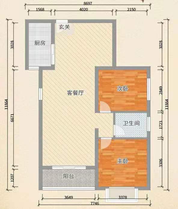 明兴翰苑一期  2室2厅1卫   1700.00元/月户型图
