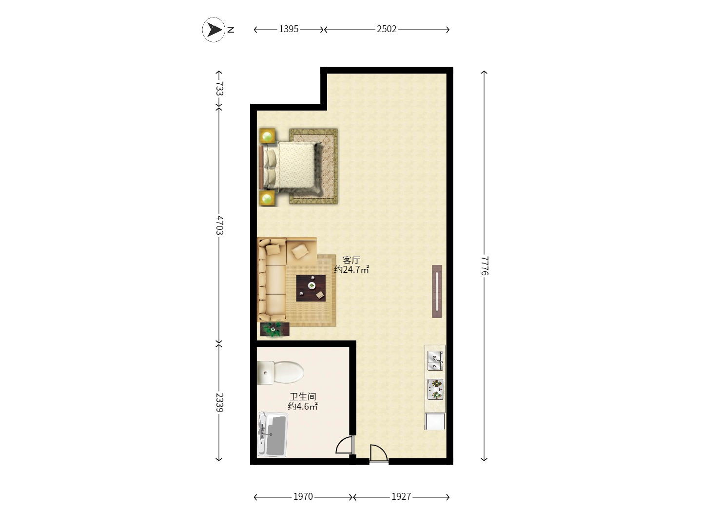 新世界广场 1室1厅1卫 1300.0元/月 新世界广场 1室1厅1卫 1300.0元/月户型图