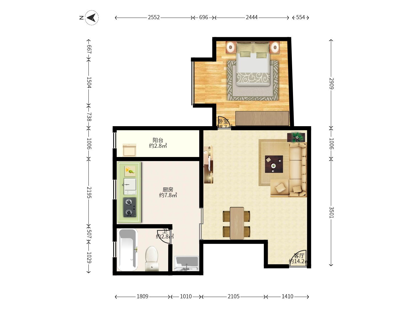 锦湘国际星城三期(锦绣苑) 1室1厅1卫 1600.0元/月 锦湘国际星城三期(锦绣苑) 1室1厅1卫 1600.0元/月户型图