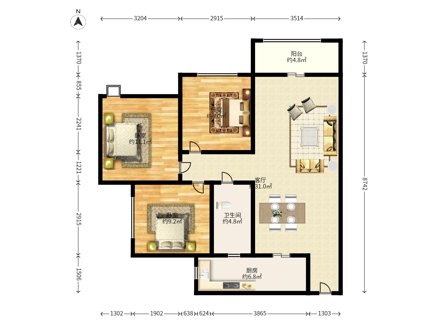 佳兆业君汇上品 3室2厅1卫 2800.0元/月 佳兆业君汇上品 3室2厅1卫 2800.0元/月户型图