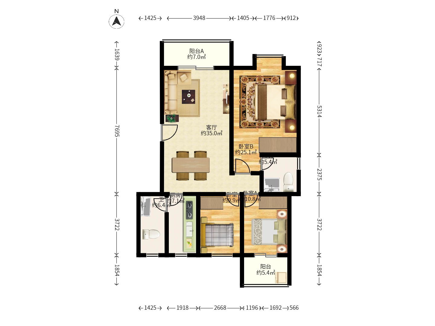 二机小区  2室1厅1卫   45.00万户型图