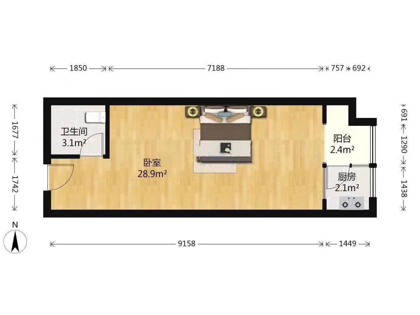 华城泊郡  1室0厅1卫   1700.00元/月户型图