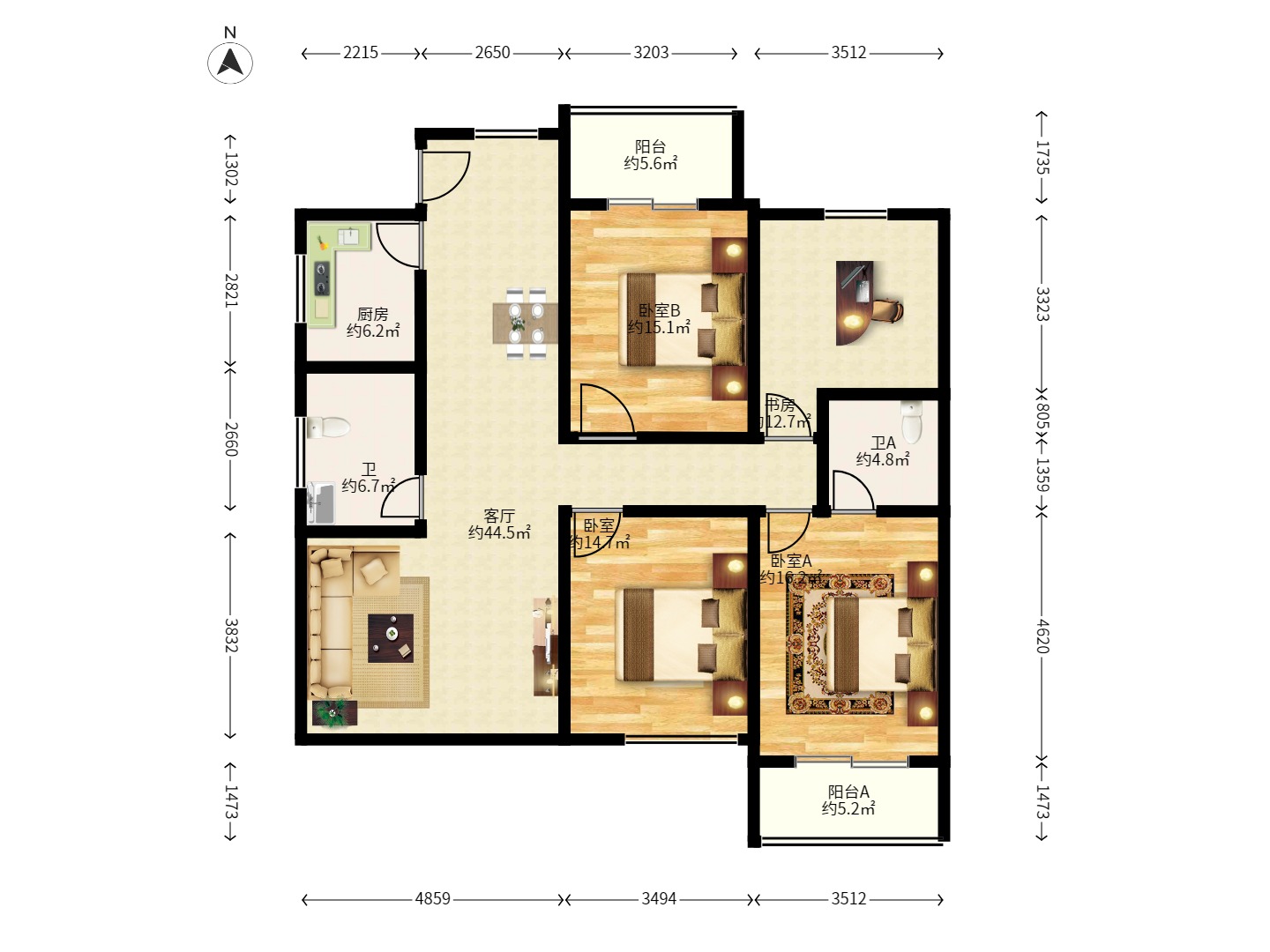 中南汽车世界 4室2厅2卫 2500.0元/月 中南汽车世界 4室2厅2卫 2500.0元/月户型图