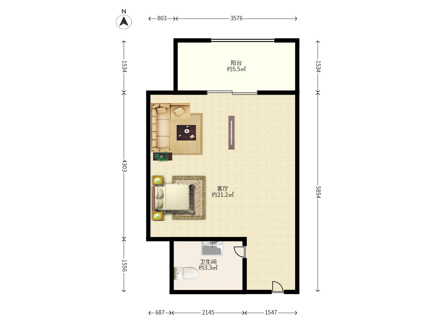 富兴旺角  1室1厅1卫   32.00万户型图