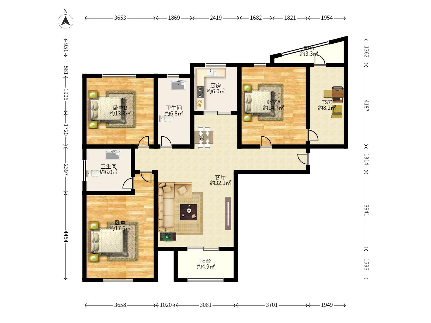 奥克斯广场  4室2厅2卫    3500.0元/月 奥克斯广场  4室2厅2卫    3500.0元/月户型图