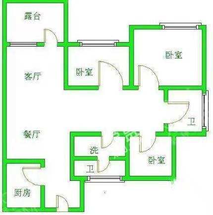 二江花园  3室2厅2卫   2200.00元/月户型图