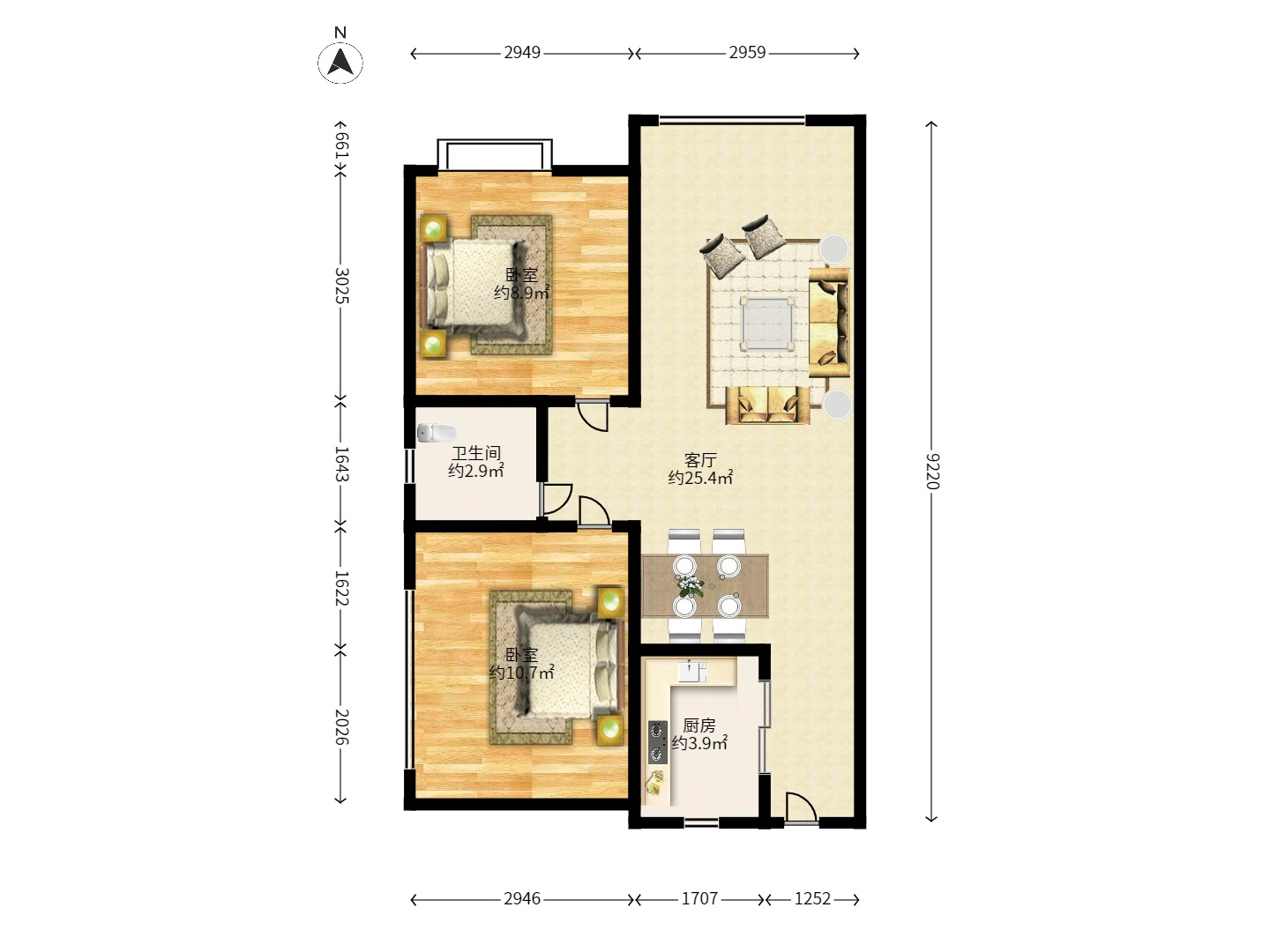 光明城市(星辰青年城) 2室1厅1卫 1600.0元/月 光明城市(星辰青年城) 2室1厅1卫 1600.0元/月户型图