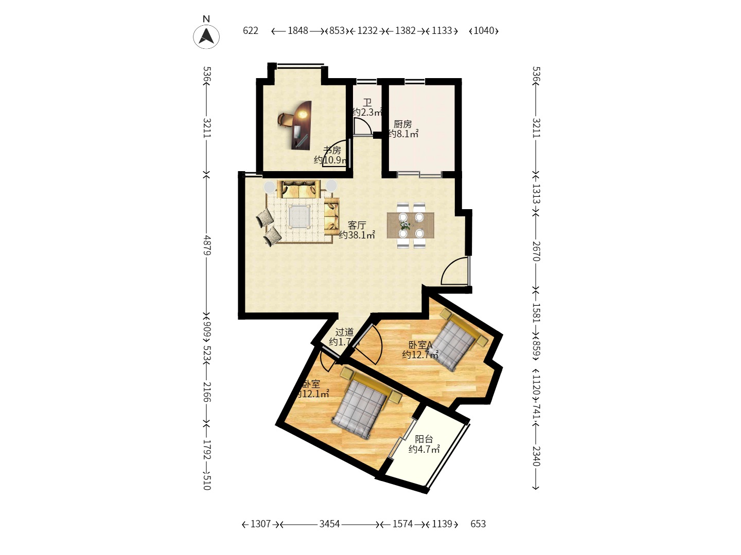 湘绣城 3室2厅1卫 1500.0元/月 湘绣城 3室2厅1卫 1500.0元/月户型图