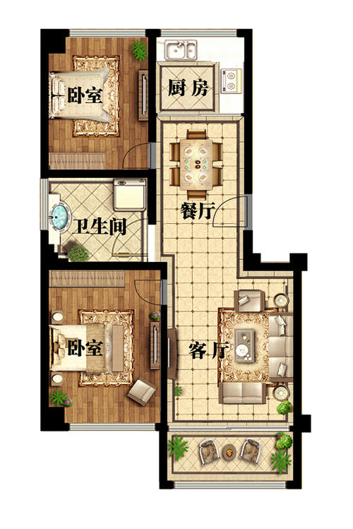 德和园  2室2厅1卫   73.00万户型图