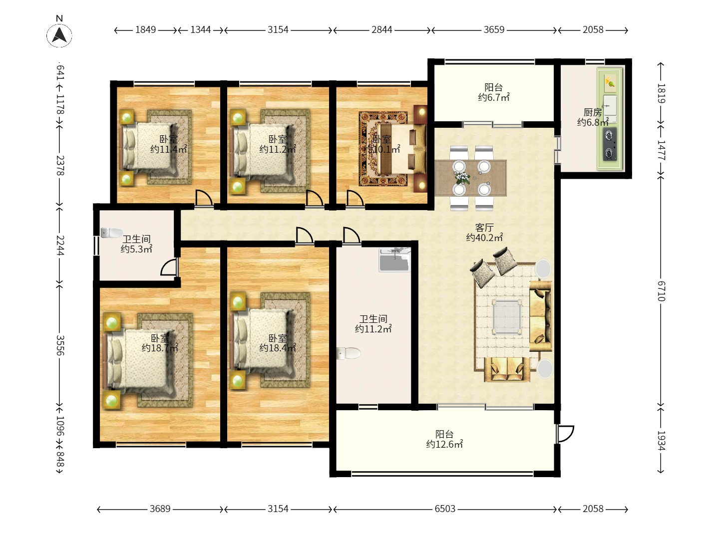 黑金时代广场 4室2厅3卫 2300.0元/月 黑金时代广场 4室2厅3卫 2300.0元/月户型图