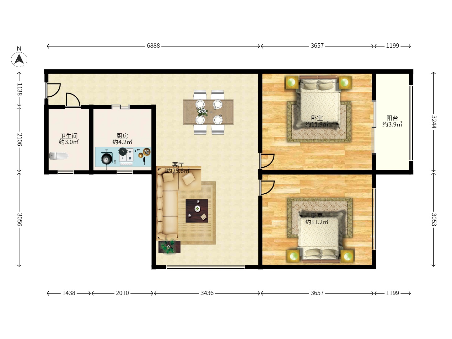 书苑花园(书院花园) 2室1厅1卫 1200.0元/月 书苑花园(书院花园) 2室1厅1卫 1200.0元/月户型图