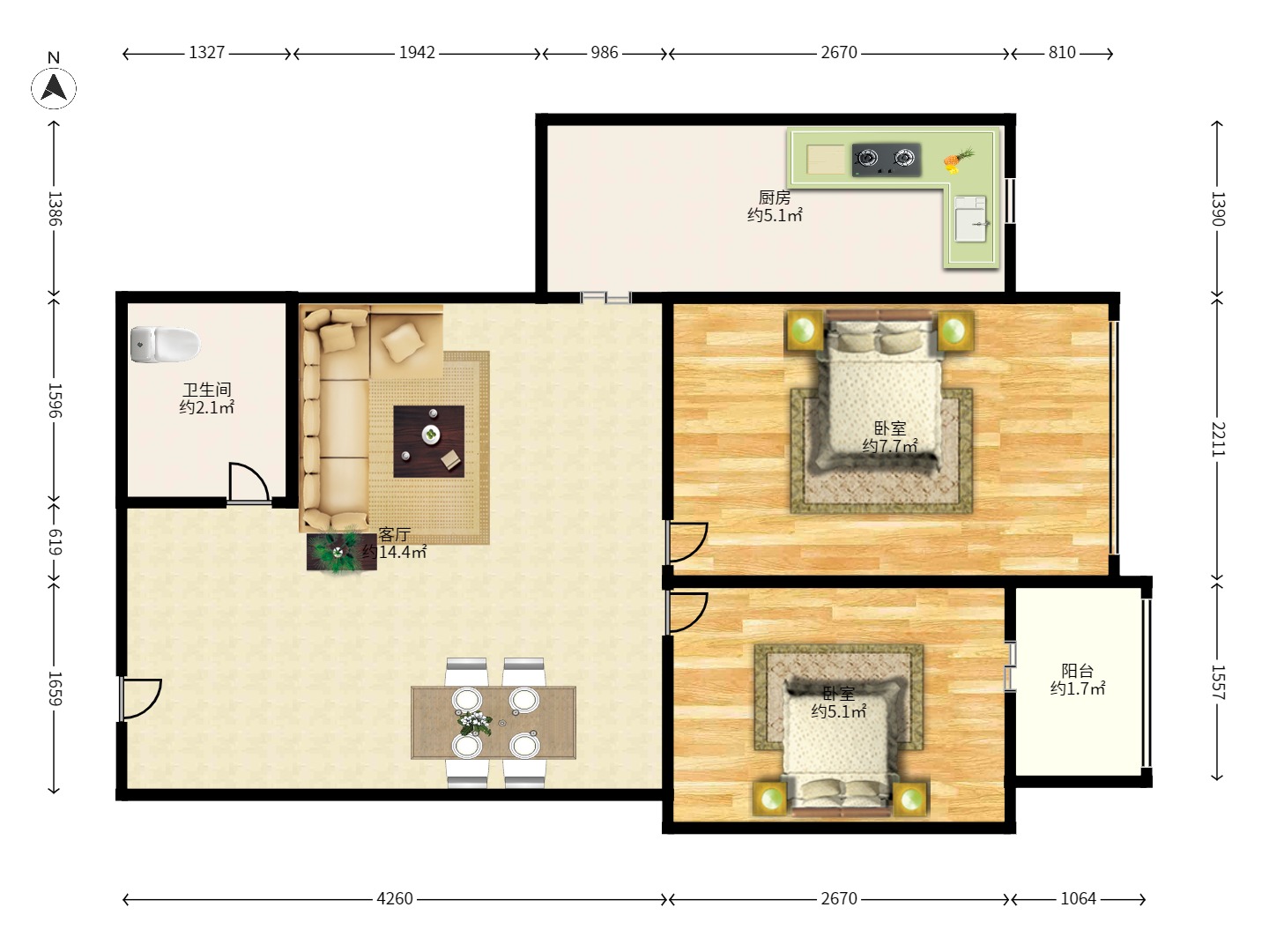 东业早安星城 1室1厅1卫 1000.0元/月 东业早安星城 1室1厅1卫 1000.0元/月户型图