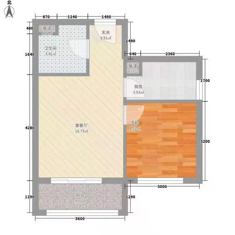 珠江愉景新城  1室1厅1卫   2000.00元/月户型图