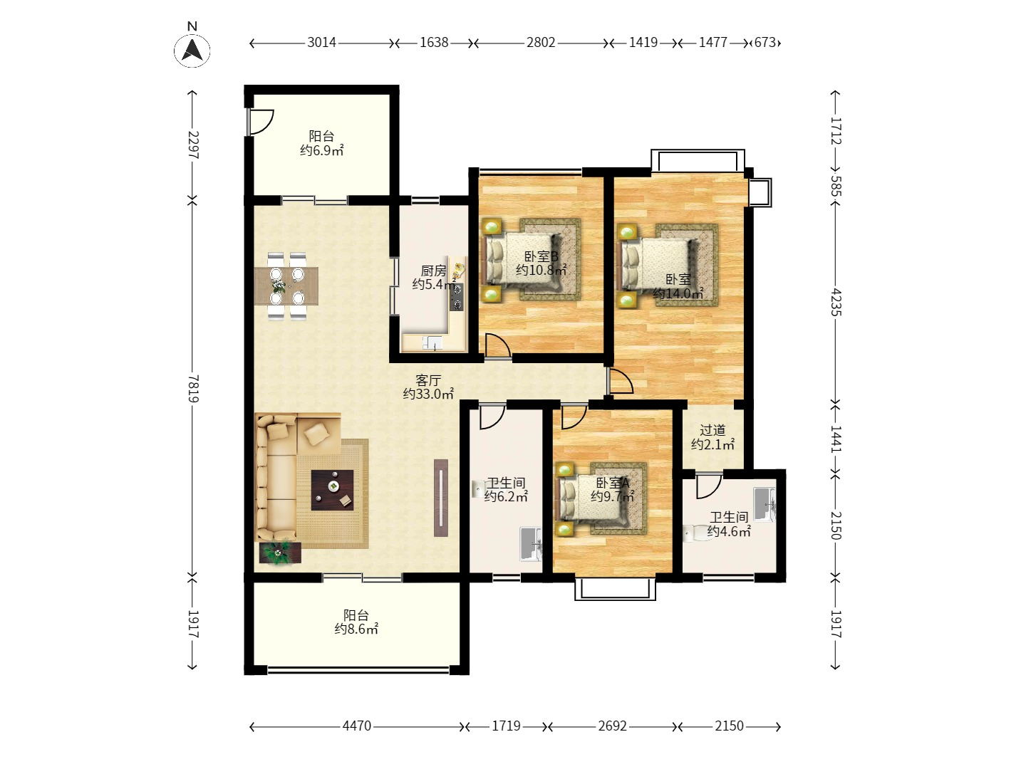 好望谷 3室2厅2卫 1800.0元/月 好望谷 3室2厅2卫 1800.0元/月户型图