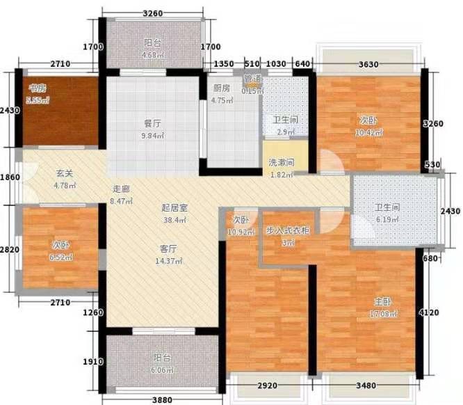 桂花苑  4室2厅2卫   3200.00元/月户型图