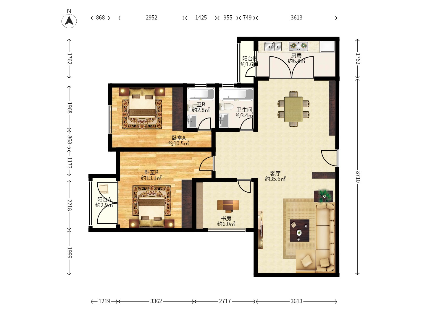 中海梅溪湖壹号 3室2厅1卫 3500.0元/月 中海梅溪湖壹号 3室2厅1卫 3500.0元/月户型图