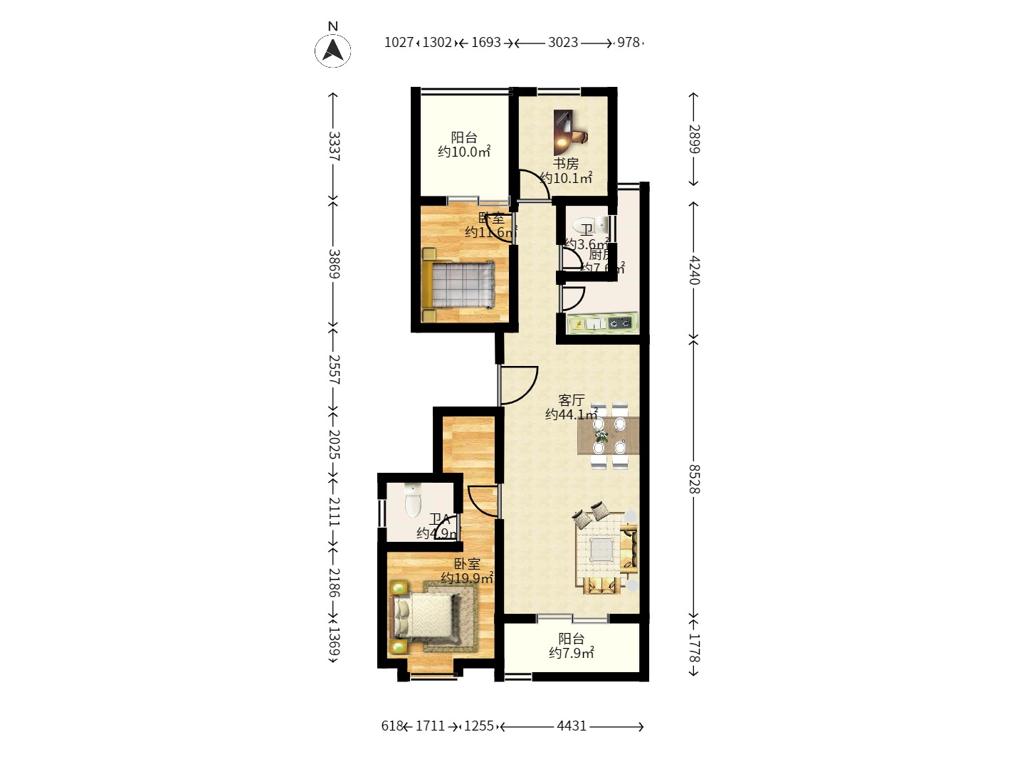 锑都家园 1室2厅2卫 1800.0元/月 锑都家园 1室2厅2卫 1800.0元/月户型图
