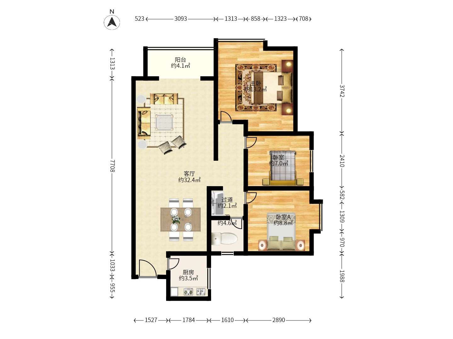 湖湾世景 4室2厅1卫 1700.0元/月 湖湾世景 4室2厅1卫 1700.0元/月户型图